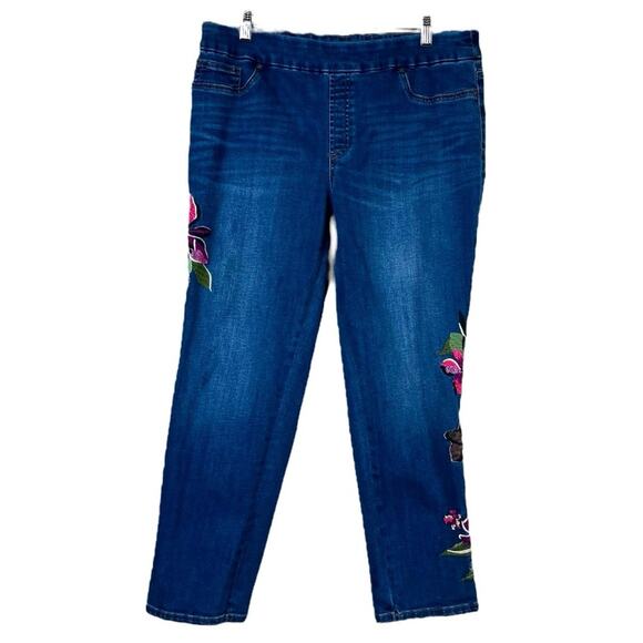 Chico’s Petite Jeans Pull On Jegging Ankle Floral Embroidered Women’s Size 14P - Picture 1 of 11